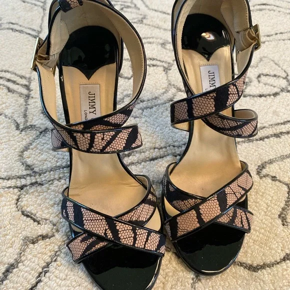 Jimmy Choo Strappy Snakeskin Heels - Size 39.5 (US 9.5) - Picture 8 of 12